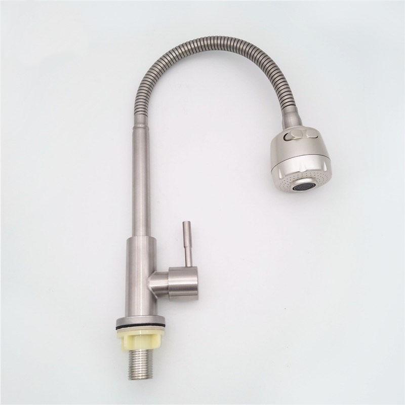 Single Cold Water Kitchen Faucet 304 Stainless Steel Single Handle Black Color Deck Mounted Sink Water Tap for Bathroom