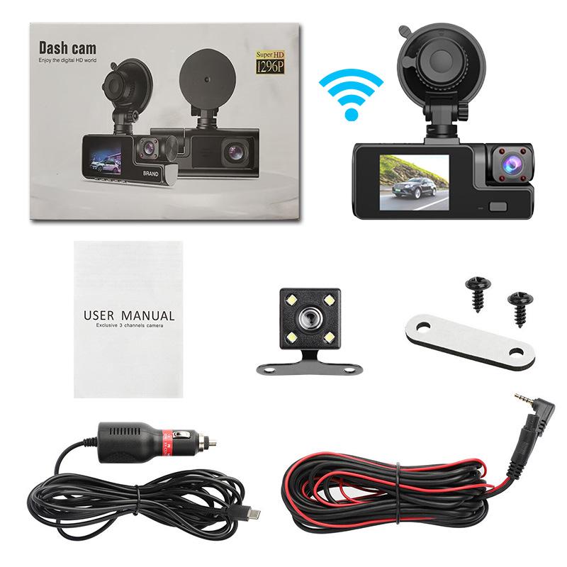 Wireless WiFi Dash Cam: HD Car Recorder with Mobile Phone Sync and Three-Way Video Capture