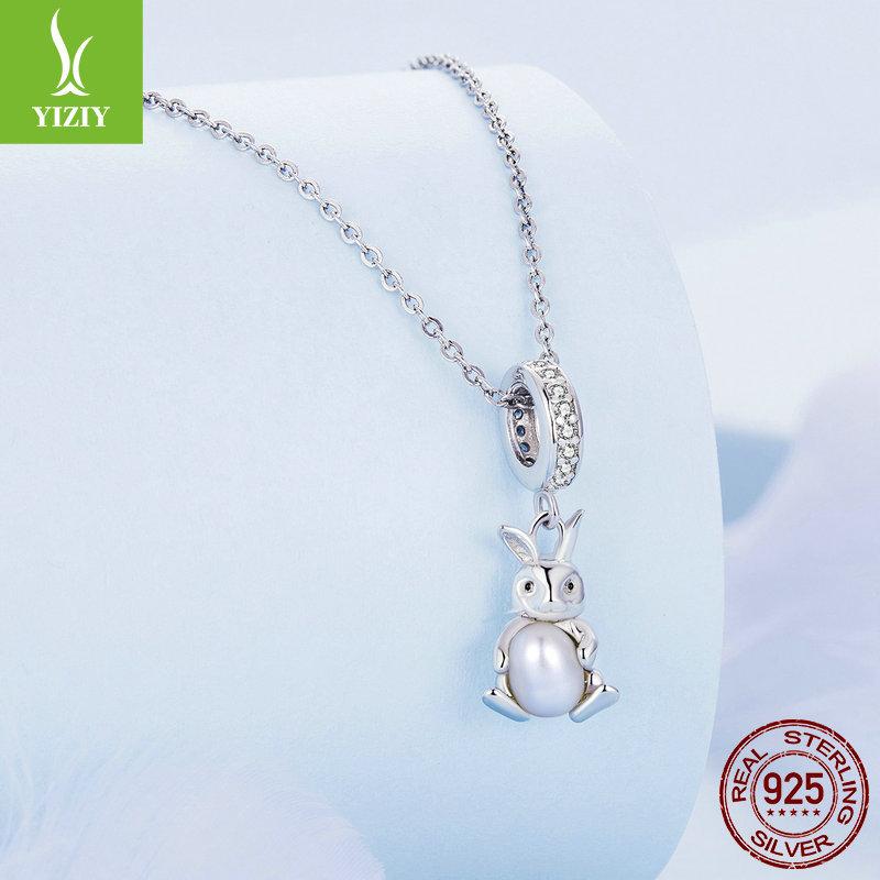 Pearl Rabbit S925 Silver Pendant, Cute Pearl Diy Bracelet Beaded Accessories