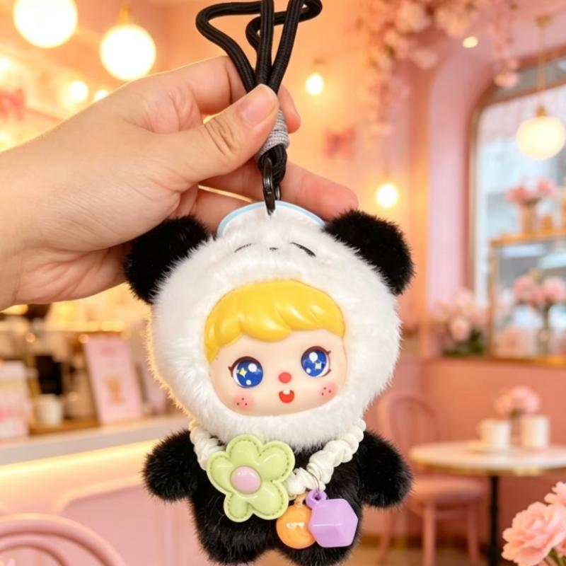 Fluffy Plush Vinyl Doll Keychain Cute Kawaii Animal Cosplay Design Pendant for Handbag Purse Key Accessory Girls Gift
