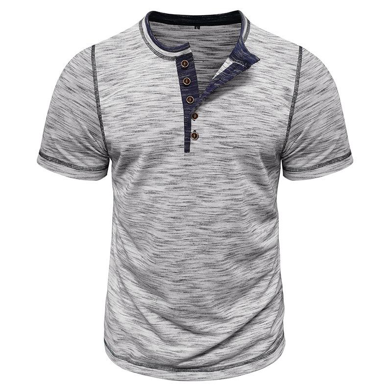 Sommer Herren Henley Kragen T-Shirts Mode Patchwork Kurzarm Lässige Tees Tops Herren
