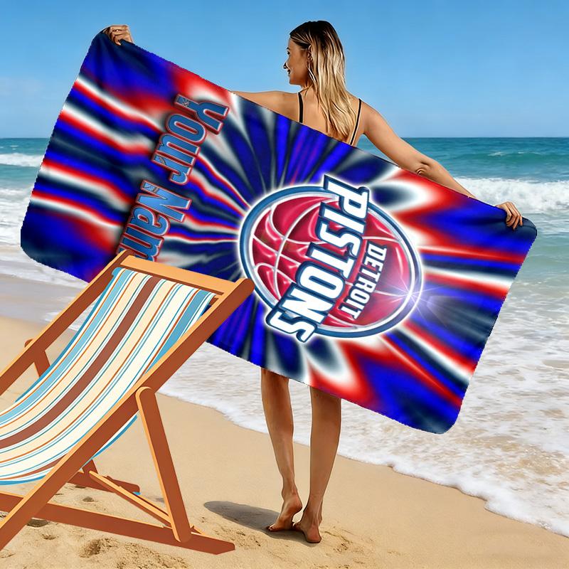 Name Custom Detroit Pistons Print Beach Towel, Large Soft Quick Dry Towel for Beach Camping Swimming