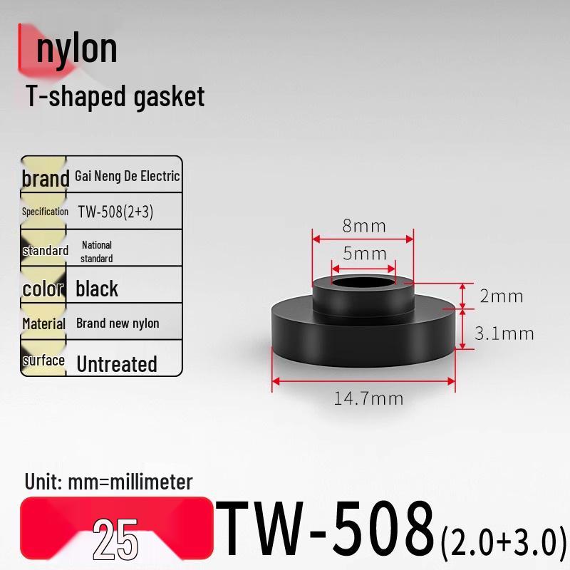 T-Shaped Nylon & Plastic Insulation Gasket, Screw Shaft Sleeve, M2-M35, Round Concave-Convex Design