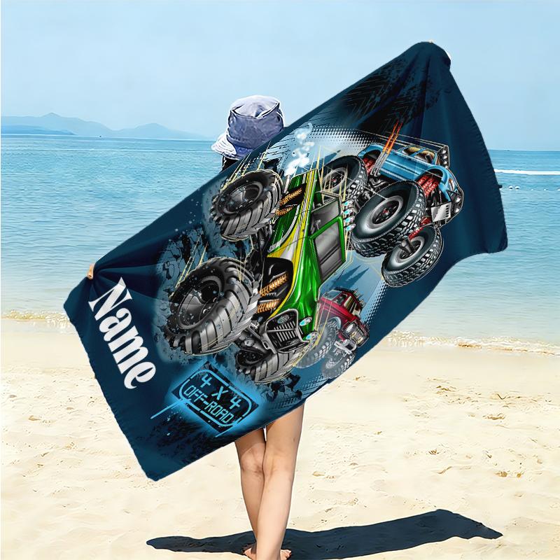 Personalized Monster Truck Adventure Night Beach Towel Microfiber Beach Towel Thin Absorbent for Beach Swimming Yoga Bath Sports. 0910338