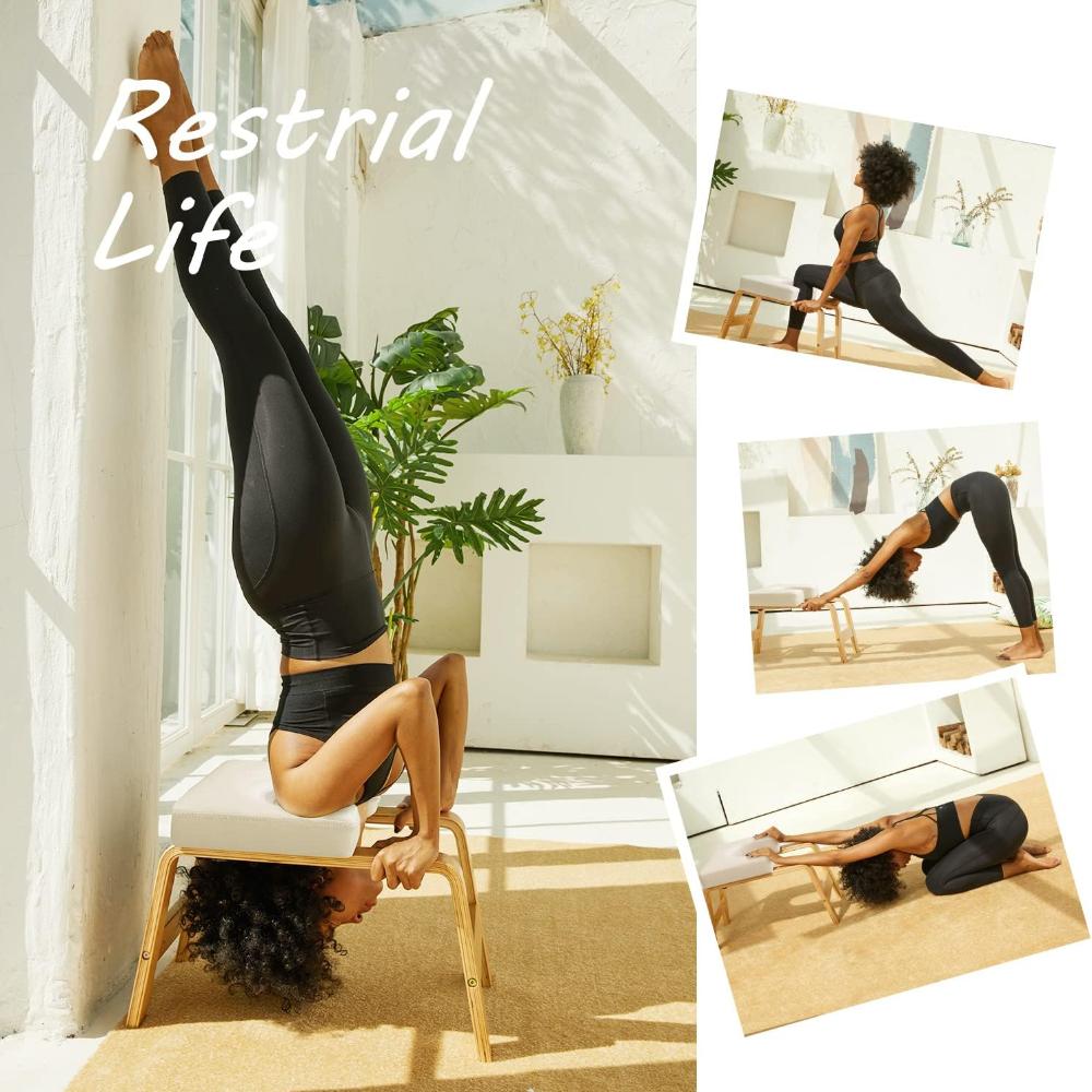 Yoga Kopfstandbank - Stand Yoga Stuhl für Familie, Fitnessstudio - Holz und PU-Polster - Lindert Müdigkeit und baut den Körper auf (Mehrfarbig)
