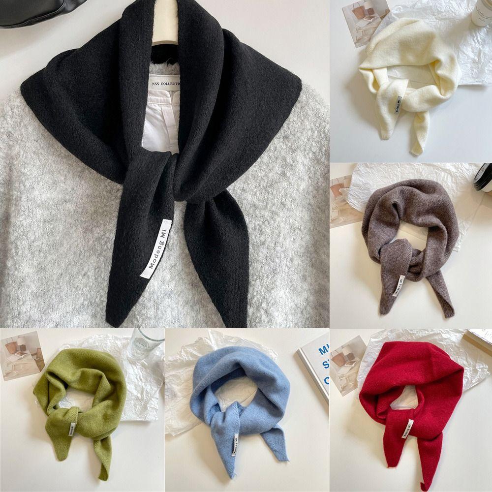 Cashmere-like Wool Blend Scarf Solid Color Knitted Scarf Triangular Short Shawl Women's Wear