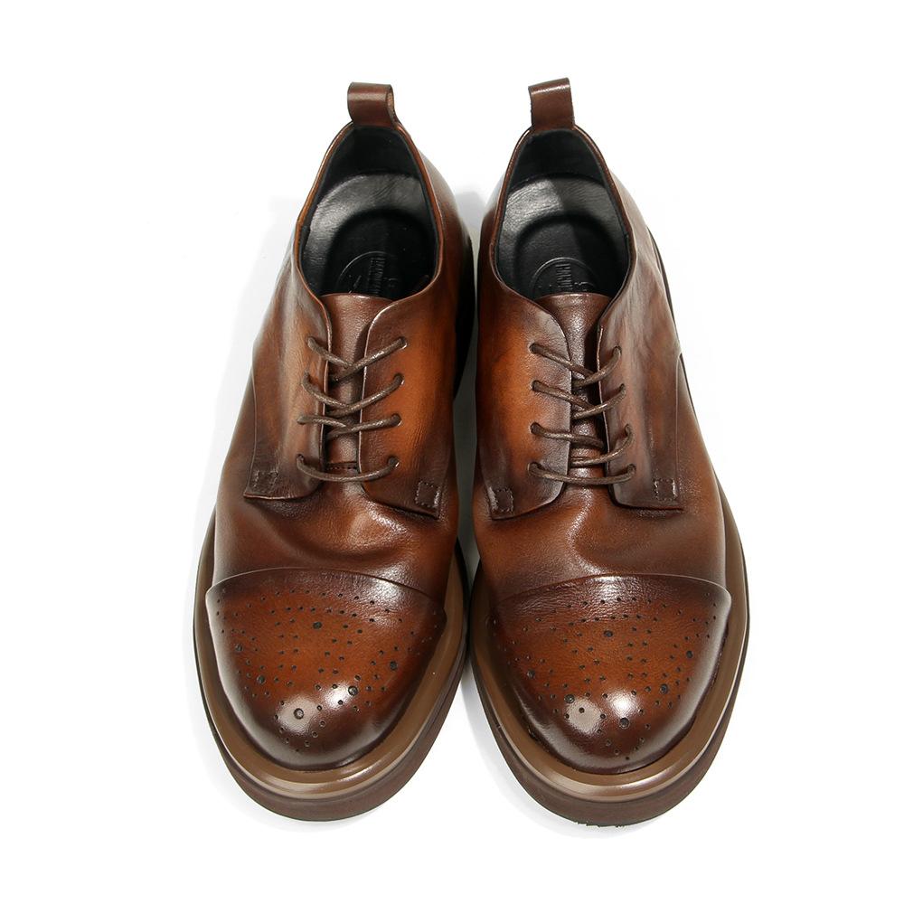 66-2 British Three-Joint Men'S Shoes Carved Fashion Casual Leather Shoes First Layer Cowhide Retro Handmade Old Platform Shoes