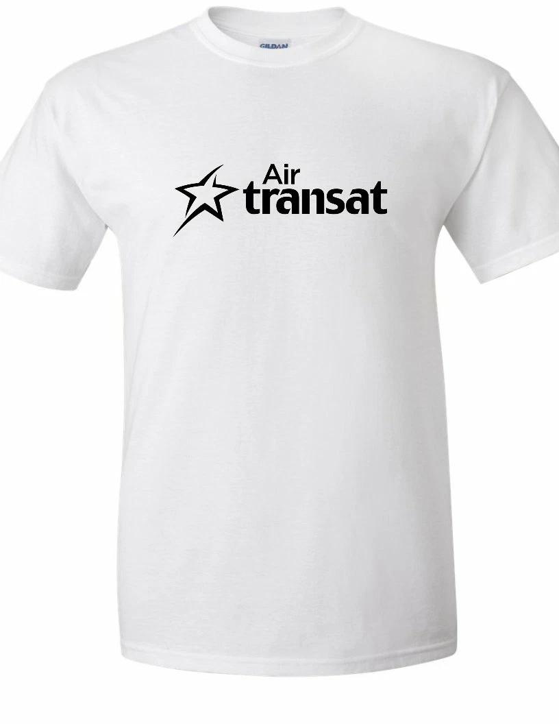 Air TranSat Black Retro Logo Tee Canadian Leisure Airline White Cotton T-Shirt S