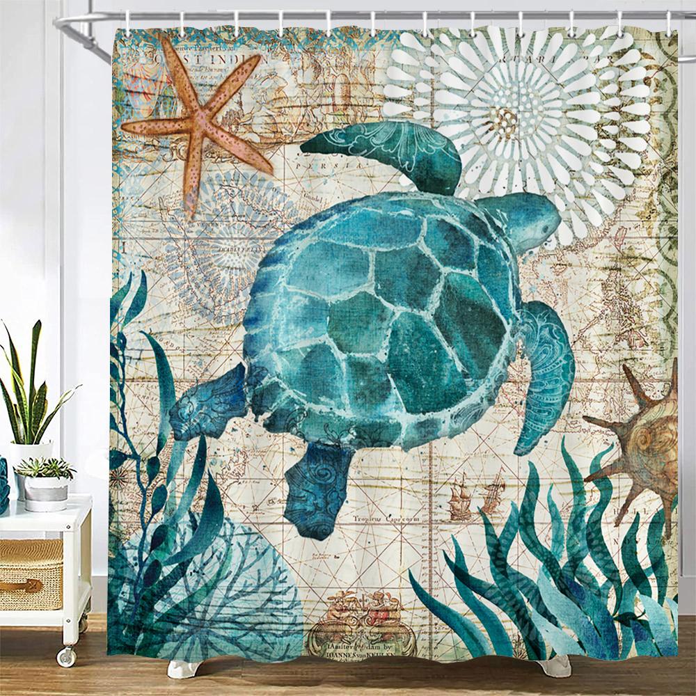 Cartoon Ocean Dolphin Shower Curtain,Waterproof Bathroom Screen Sea Animal Shower Curtain Polyester High Quality Home Curtain