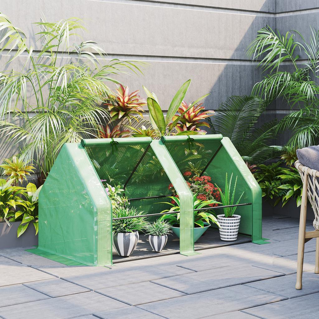 Mini Kleine Kweekkas met Stalen Frame & PE Afdekking & Raam met Rits Poly tunnel Kassen voor Planten Groenten, 180 x 90 x 90 cm, Groen