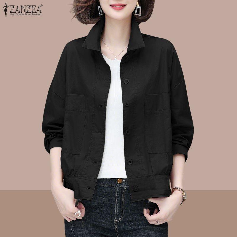 ZANZEA Women Turn Down Collar Loose Casual Long Sleeve Blouse