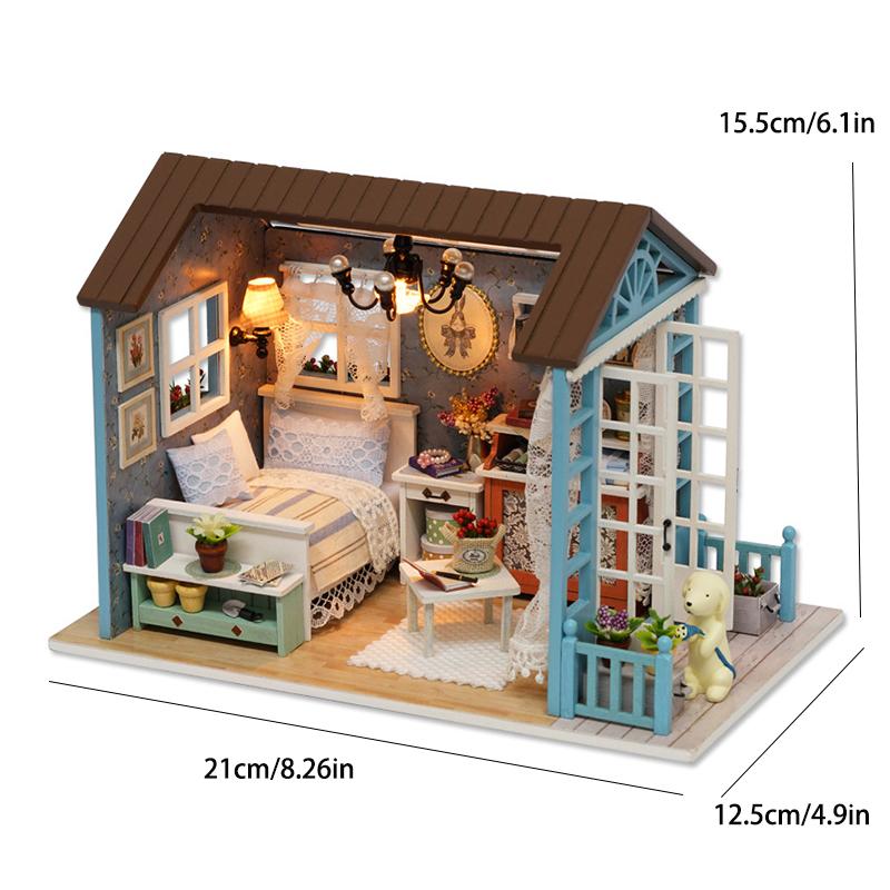 DIY Miniature Dollhouse Kit Assemble Puzzle 3D Wooden House Room Craft With Furniture LED Lights Children's Birthday Gift Toys