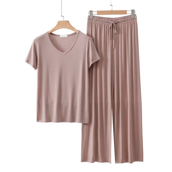 Dámská dvoudílná pyžamová souprava Ležérní topy s výstřihem do V a krátkým rukávem Pulovr Široké kalhoty Letní soupravy na doma