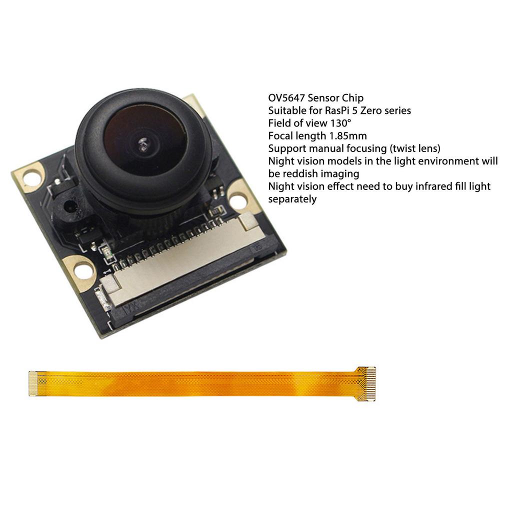 Camera Module 130° Wide Angle 5MP IR Night Vision 1080P CSI Port Camera Module for RasPi 5 Zero