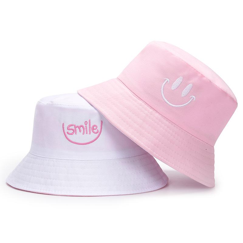 Male and female couple double-sided embroidery text bucket hat spring and summer student sunshade basin hat big brim