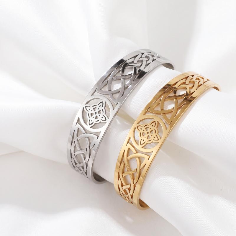 European and American retro Celtic knot hollow bracelet, stainless steel ethnic pattern open bracelet, multi-color adjustable