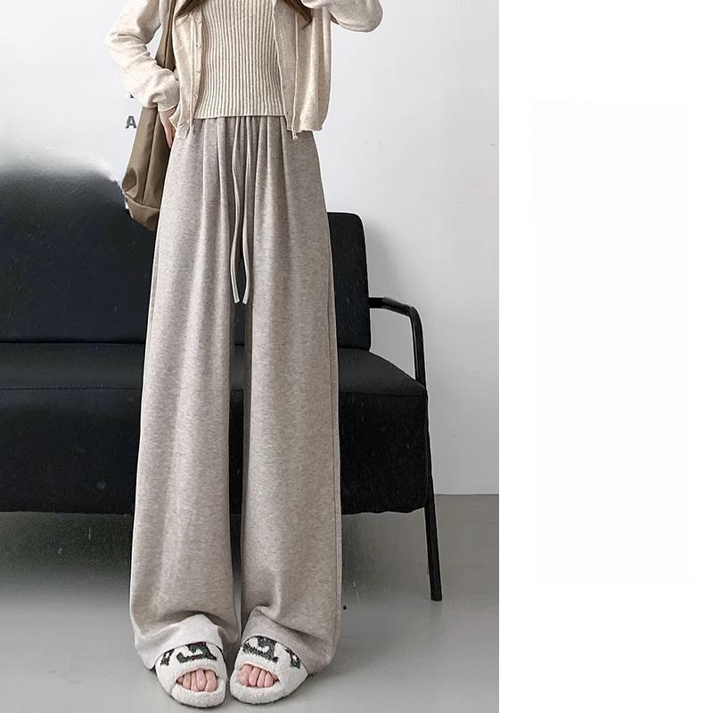 Gray Glutinous Rice Pants Women's Spring and Autumn Fleece Thickened High Waist Drape Casual Loose Wide-leg Pants