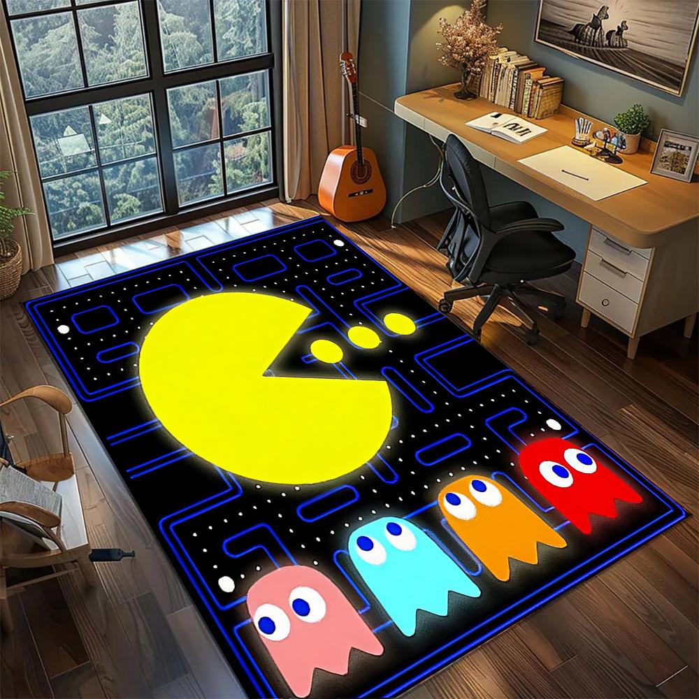 Classic Pac-Man Arcade Retro Pixel Game Rug Carpet Large Area Rug Non Slip Washable Floor Mat Gamer Room Bedroom Home Decor