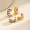 Nidin Vintage Colorful Enamel Geometric C Shape Stud Earrings For Women Inlaid Zircon Bohemian Ethnic Style Ear Jewelry Gifts