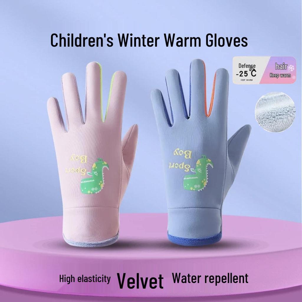 Luvas Luminous de Inverno com Desenhos Animados para Crianças - Forradas com Veludo, à Prova de Vento e Repelentes à Água para Ciclismo na Primavera e Outono