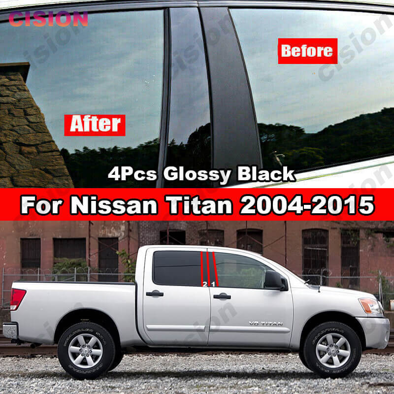 For Nissan Titan 2004-2015 4Pcs Car Window Door Column B C Pillar Post Cover Trim Glossy Black Mirror Effect PC Material Sticker