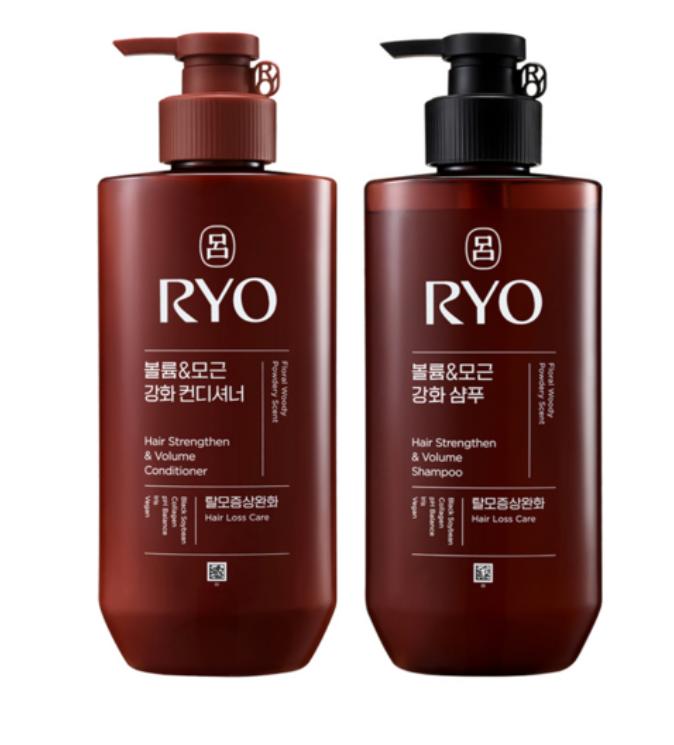Ryo Black Ginseng Volume & Root Strengthening Shampoo 480ml + Conditioner 480ml – Floral Woody Scent 1 set