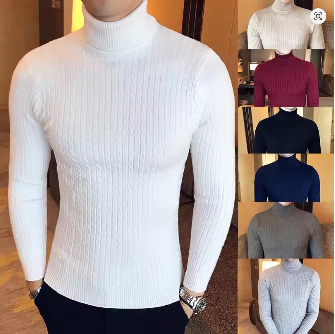 Maglione Invernale Collo Alto Spesso Caldo Uomo Collo Alto Marca Maglioni Uomo Vestibilità Slim Pullover Uomo Maglieria Maschile Doppio Collo