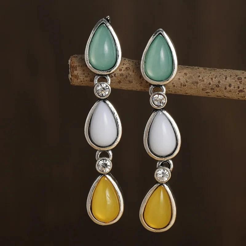 

able Waterdrop Ladies Silver White Green Yellow Stone Pendant Earrings Party Jewelry Gifts