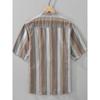 Japanese-Style Vintage Pullover Lyocell Ice Silk Color-Blocked Linen Striped Loose Stand-Collar Short-Sleeve Men's Shirt