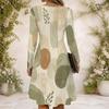 Women Criss Cross V Neck Long Sleeve Abstract Floral Printed Curved Hem Dress