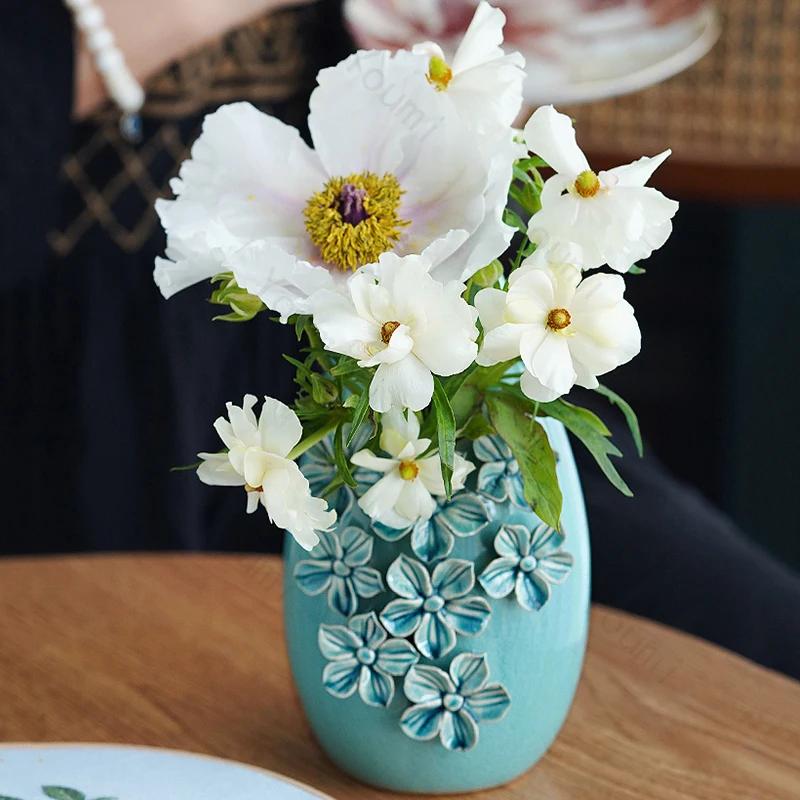 Light Luxury Retro Small Vase High End Exquisite Desktop Decoration Home Ceramic Flower Vase Fashionable Living Room Decoration
