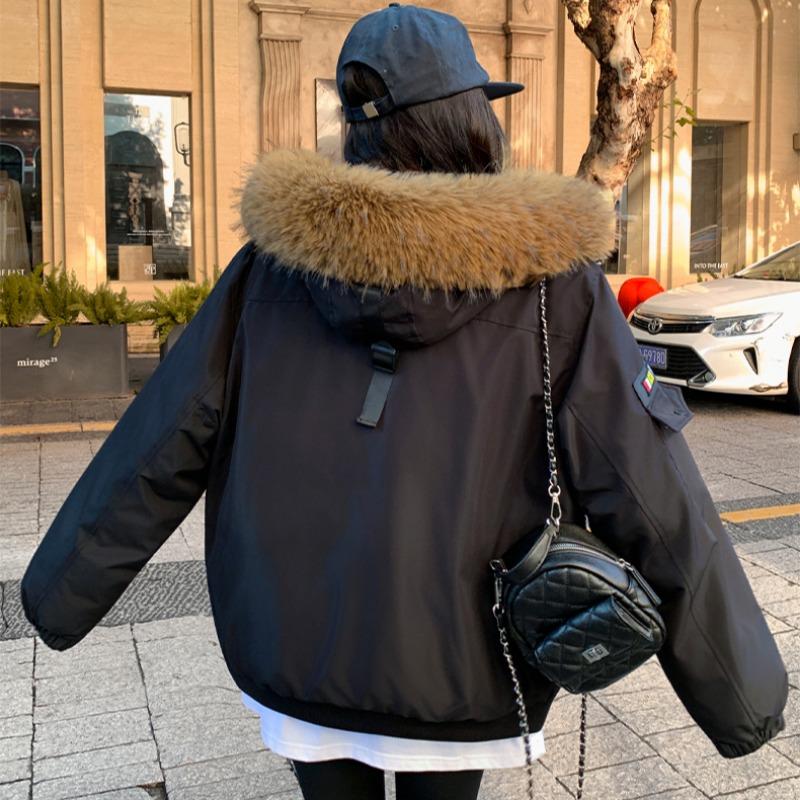 Winter Fashion Korean Big Fur Collar Workwear Thick Parka Coat with Hooded