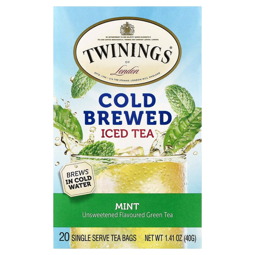 iHerb Twinings Cold Brew Iced Tea, Unsweetened Flavored Green Tea with Mint, 20 Tea Bags (40g)