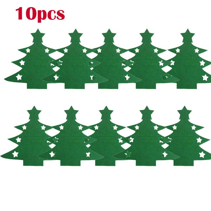 10/12Pcs Christmas Tree Felt Placemat Set Holiday Tableware Protector Forks Spoons Holder Festive Dining Table Decor