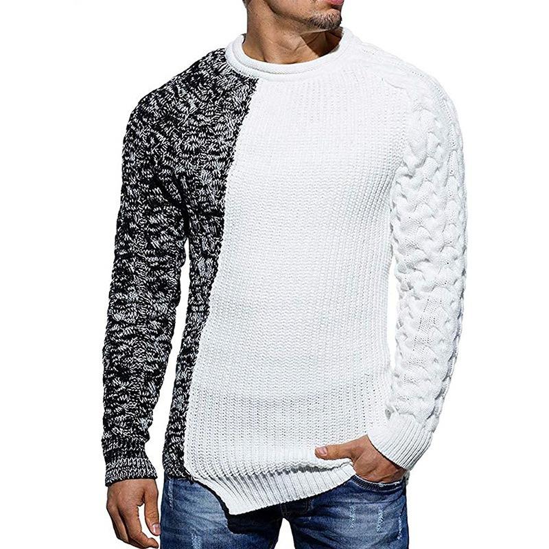 Men's Color Block Crewneck Sweater, Muscle Fit Long Sleeve Knit Pullover Jumper, Autumn Winter European Style Men Knit Top