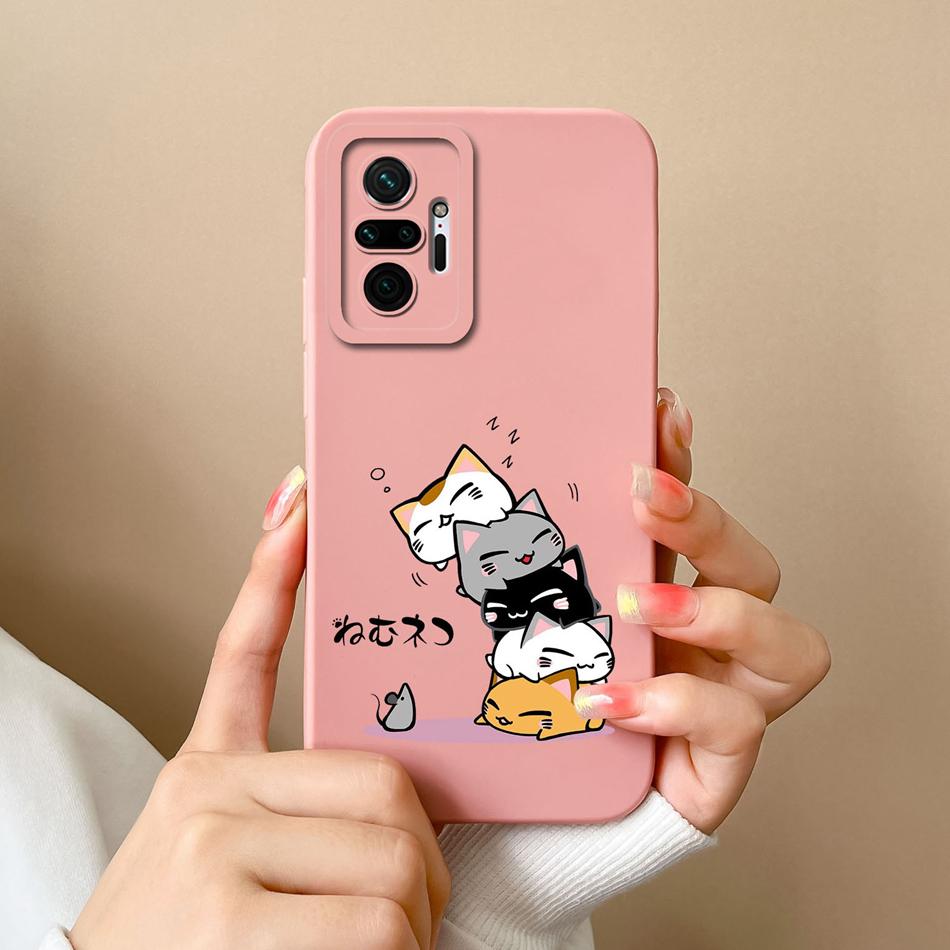 For Redmi Note 10 Pro Max Phone Case Cat Liquid Silicone Full Coverage Anti Drop Funda For Xiaomi Redmi Note 10Pro Max Bumper