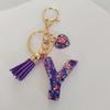 Candy Color Sequin Letter Keychain with Iridescent Heart and Tassel Charm