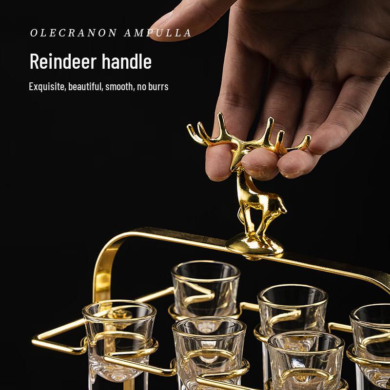 Gold Leaf Glass Wine Set with Deer Stand
