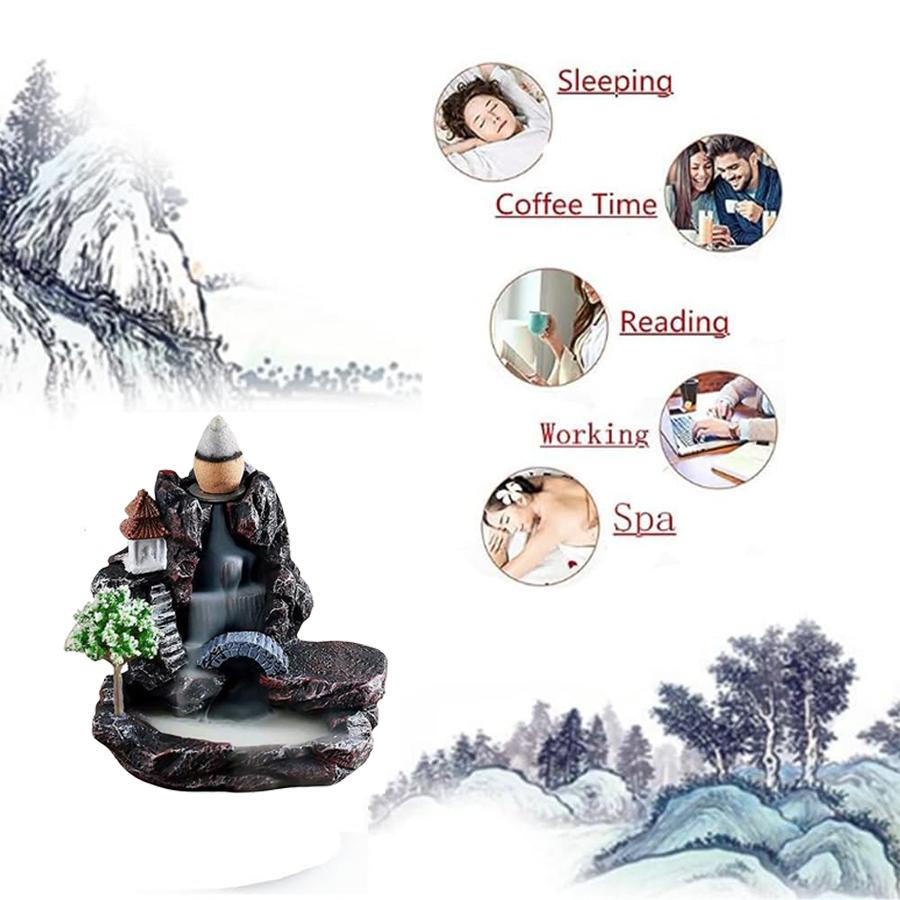 Zen Resin Reflux Incense Burner - Sandalwood Aromatherapy Decor for Bedroom, Indoor Meditation & Home Decor