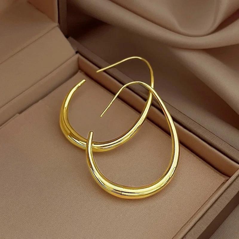 Huitan Waterdrop Shaped Big Hoop Earrings for Women Minimalist Metal Earrings Daily Wear Temperament Statement Jewelry Drop Ship