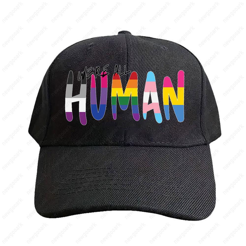 We're All HuUnisex Rainbow Stripes Cap Women Unisex Adult Peaked Hat Fashion Casual Adjustable Printed Baseball Caps Trucker Cap