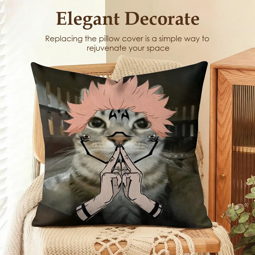 

Cute Cat Funny Cushion Cover Natural Linen Organic Fabric DoubleSided Printing Sofa Home Decor Gift Pillow Case 30x30cm