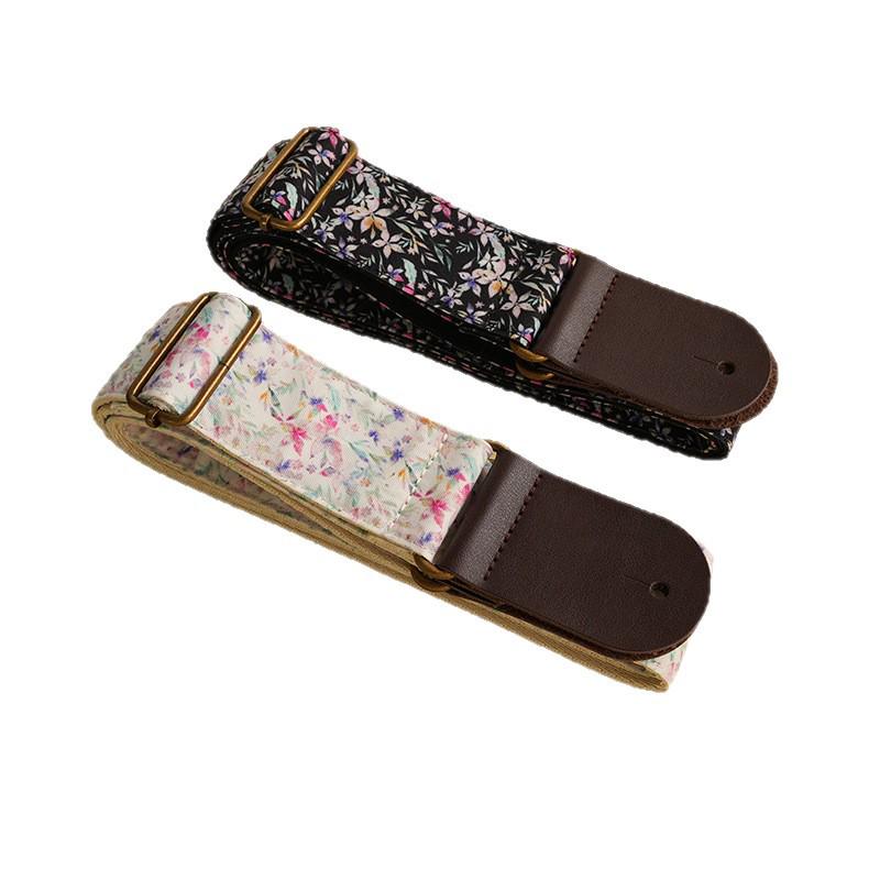 Day & Night Floral Cotton Guitar Strap Set: Anti-Slip, Widened Design, Dark Night Pattern 022, Sunlight Pattern 021