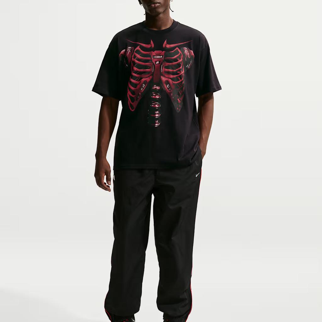 Men's Nike Max90 T-Shirts Men's Black/Dark Red Team Crew Neck Moderate Straight Fit