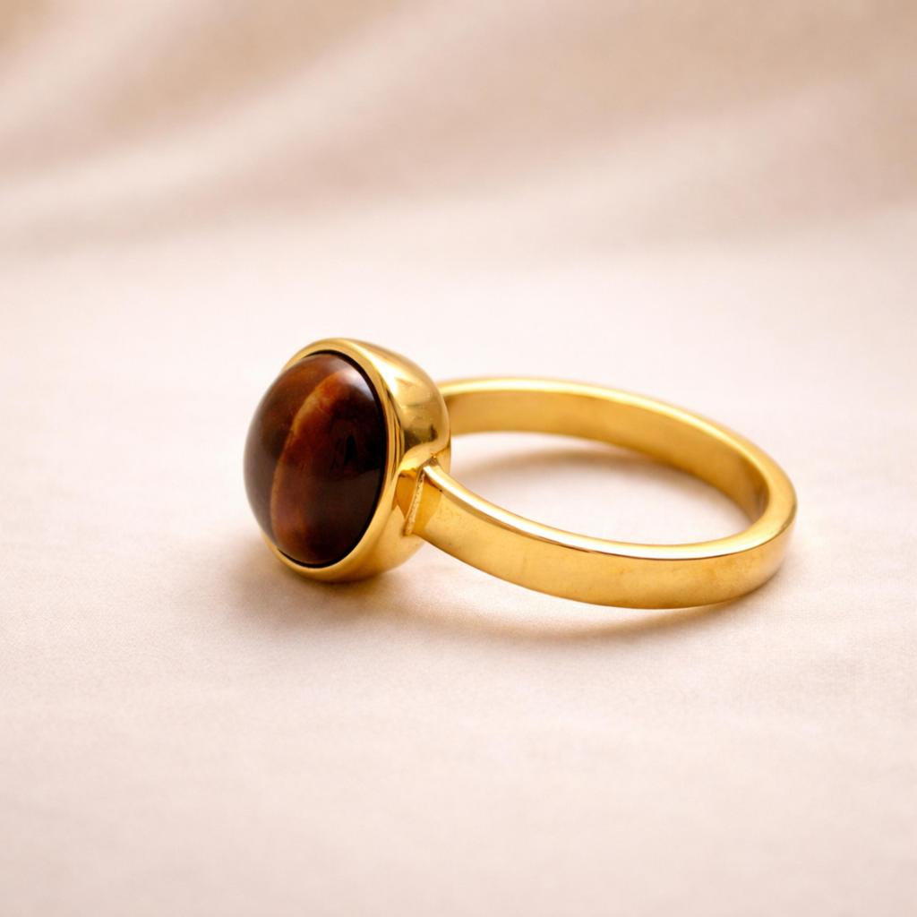 Oval Shape Tiger Eye Ring, 925 Solid Sterling Silver – Minimalist Boho Gemstone Ring for Women