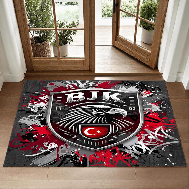 Beşiktaş FC Design Krystalfløjls Tæppe Blød Dekorativ Måtte til Soveværelse Entré