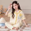 Cotton Cartoon Print Short Sleeve Pajama Set Girls Sleepwear Home Wear Ages 8