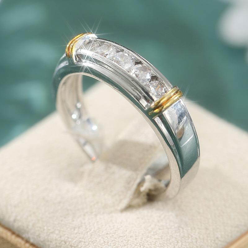 Aesthetic Inlaid White CZ Women's Ring Trendy Two Color Geometry Daily Wear Party Jewelry Anniversary Gift