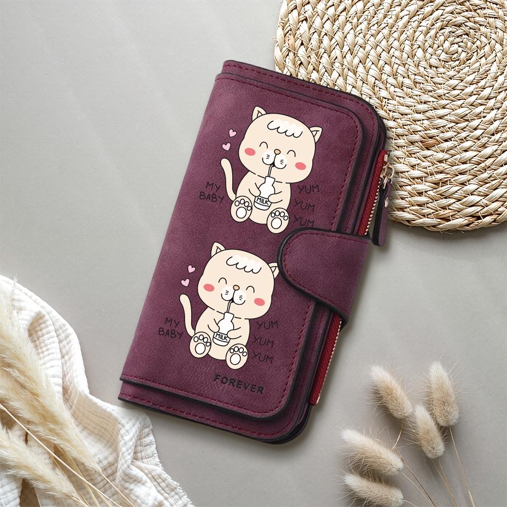 Cute Cat Print Long Wallet for Women Casual Large Capacity Card Holder Fashion Portable Purse