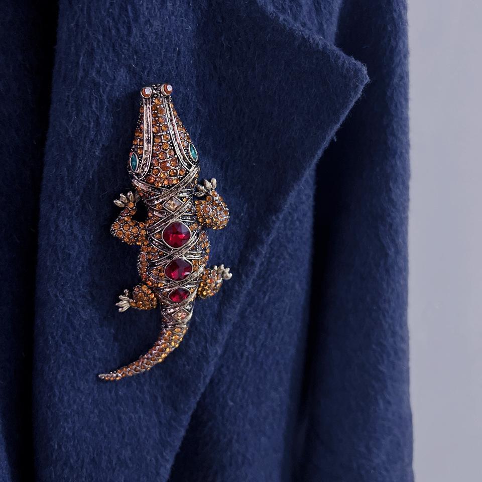 Vintage Multicolor Crocodile Animal Men Pendant Brooch Rhinestone Crystal Animal Badges Pins